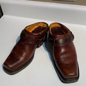 Frye cognac mules size 7.5 with harness